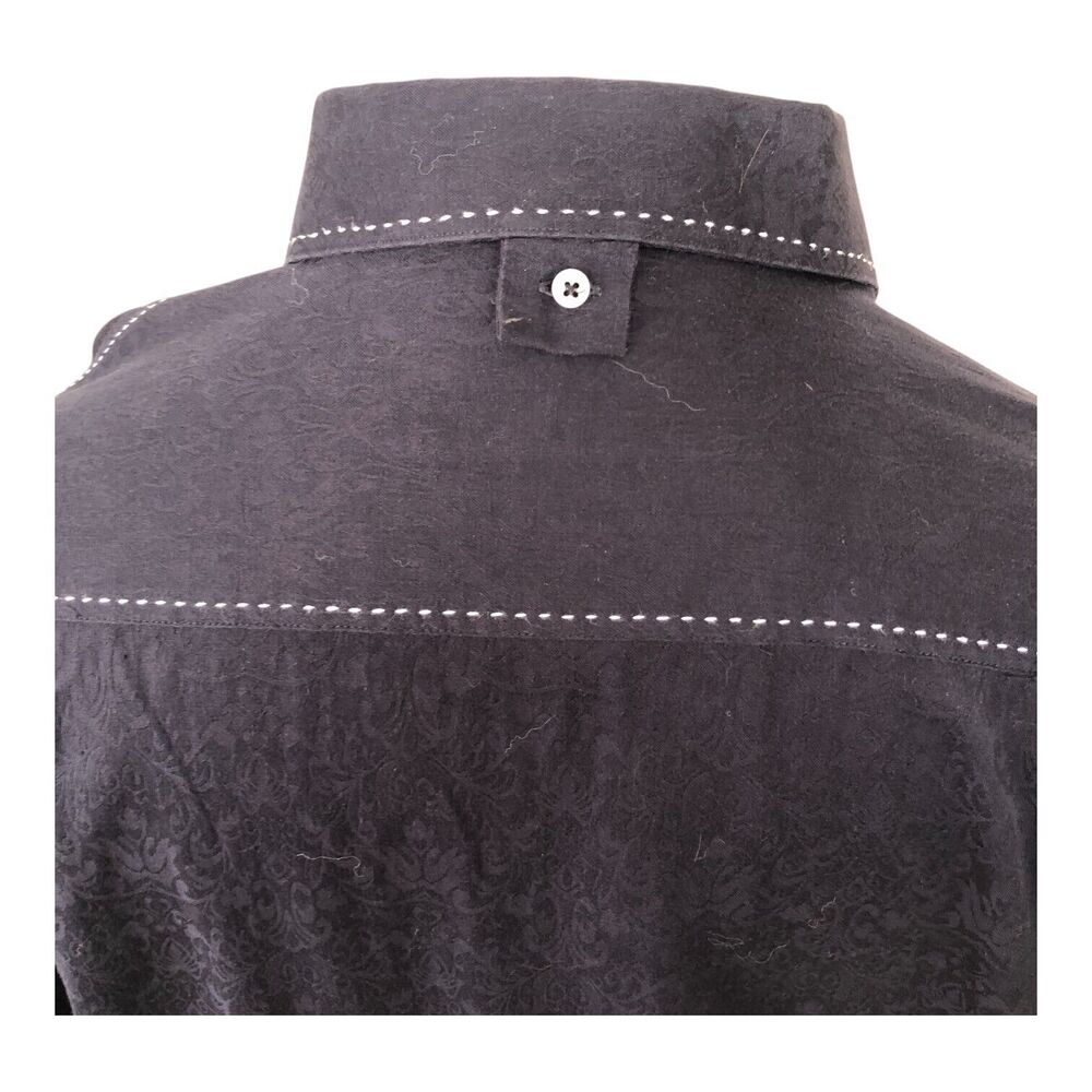 Zagiri Men Navy Long Sleeve Button Down White Stitching Emroidery Dress Shirt XL - Picture 9 of 16